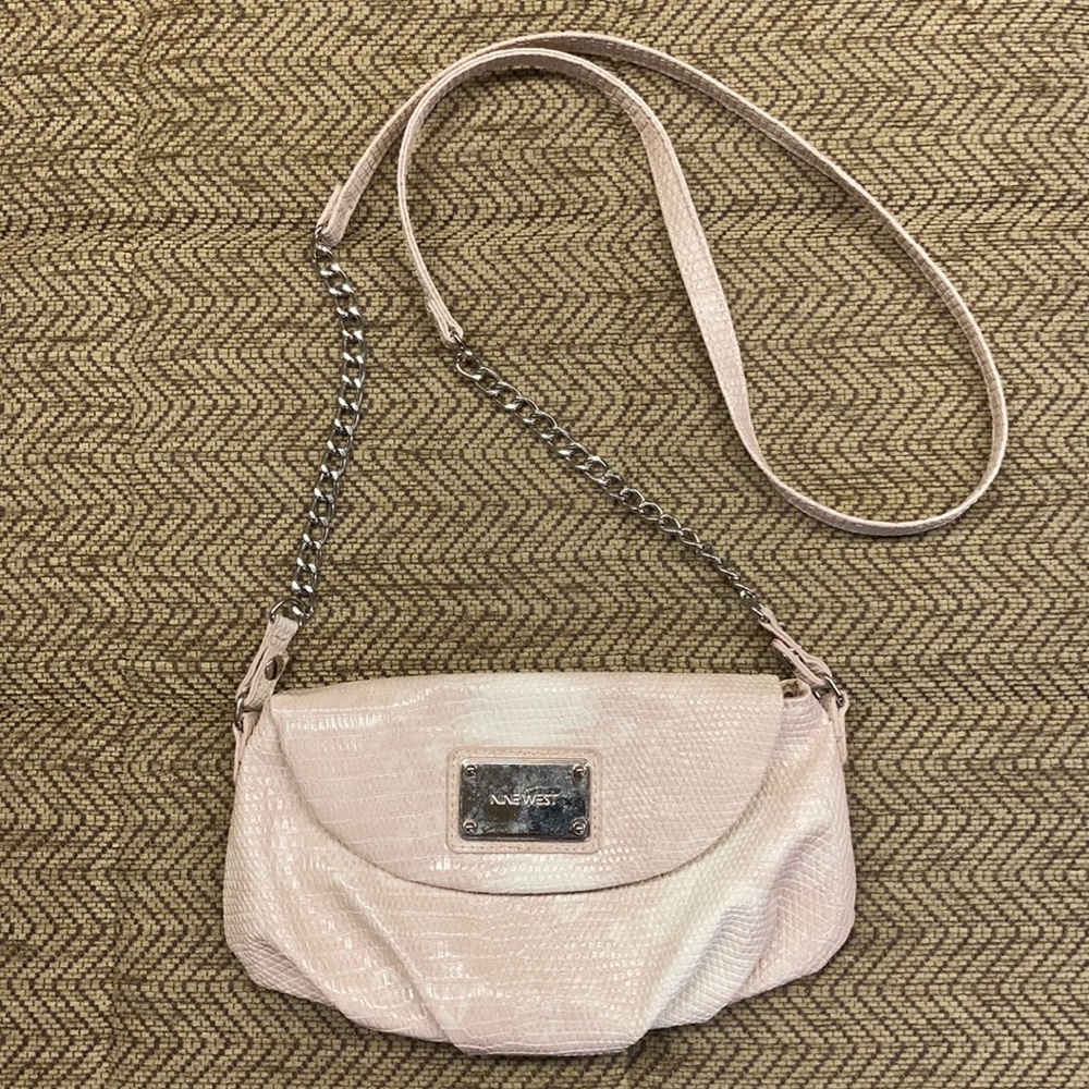 Nine West pale pink faux snakeskin cross-body bag